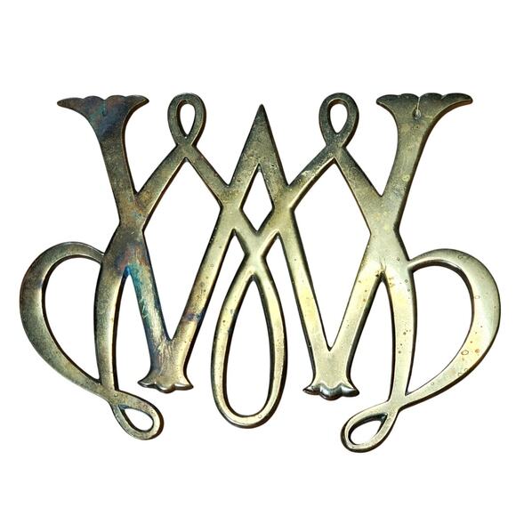 Vintage Williamsburg William and Mary Cypher Trivet Brass Kitchen Decor 8" x 6" - Picture 1 of 6